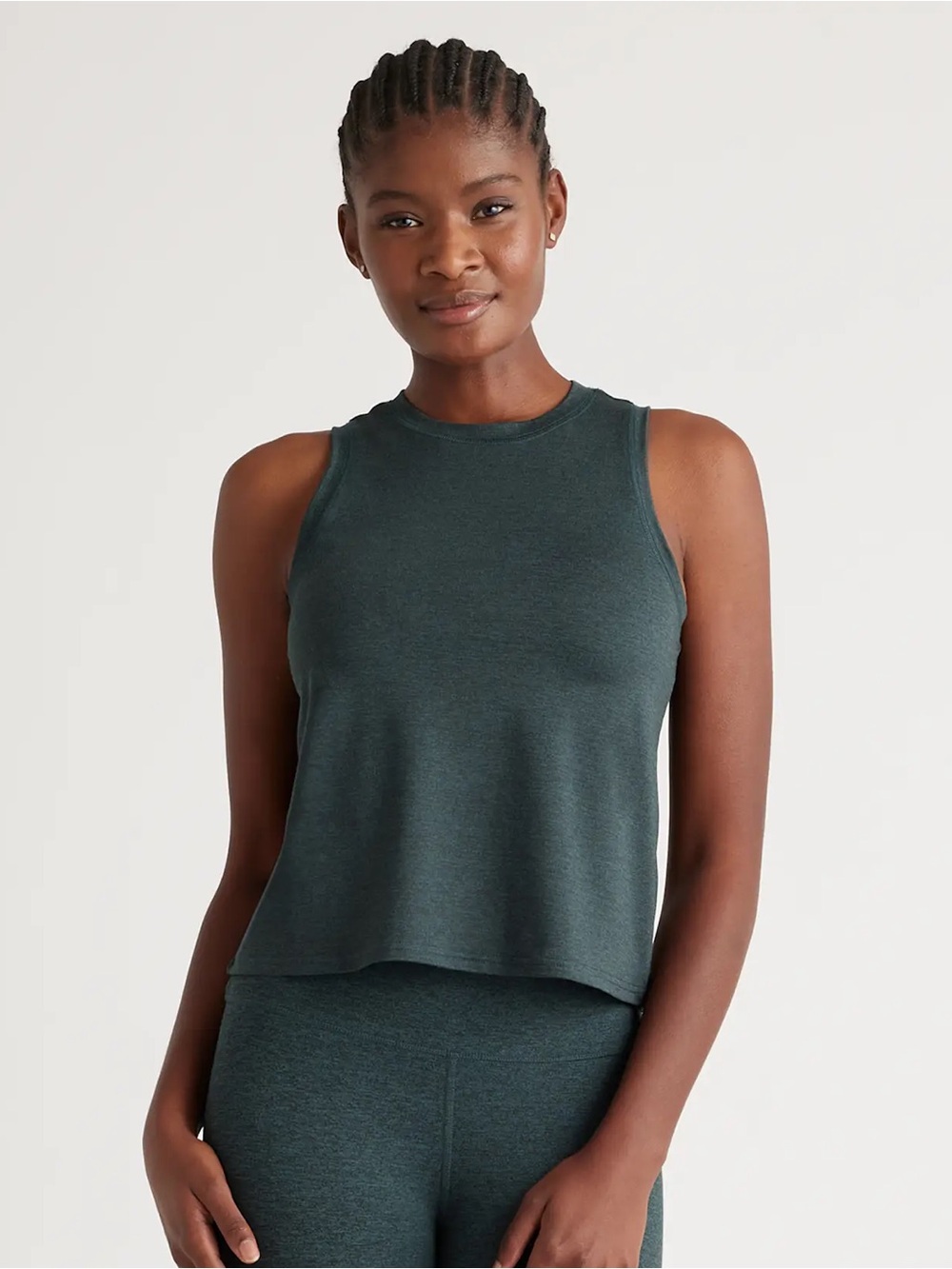NWT QUINCE Flowknit Breeze High-Neck Tank XS Heather Green 0259